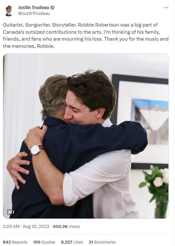 Justin Trudeau Reacts to Robbie Robertson's death