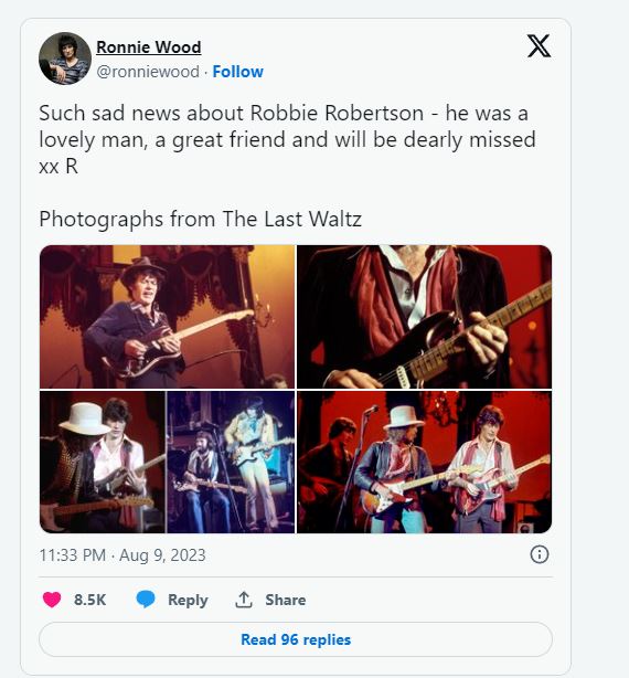 Ronnie Wood Reacts to Robbie Robertson's death