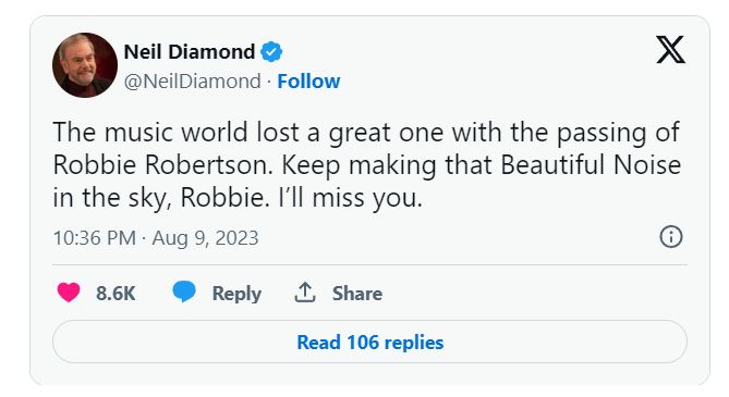 Neil Diamond Reacts to Robbie Robertson's death