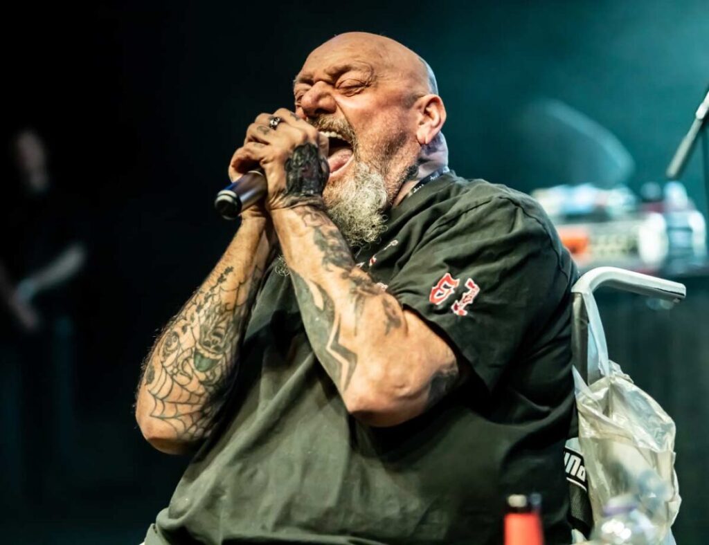 Paul Di'Anno performing live in a wheelchair