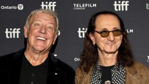 Alex Lifeson and Geddy Lee at the premiere of Neil Peart: No One's Disciple at the Princess of Wales Theatre in Toronto (Image credit: Jeremy Chan/Getty Images)